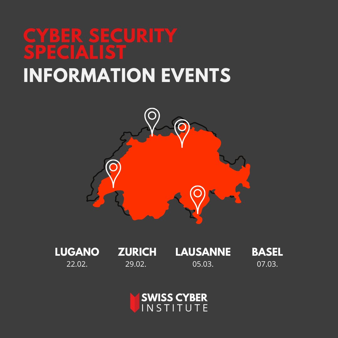 swisscyberinst's tweet image. Are you an IT professional with over 2 years of experience and career ambitions? Visit one of our info events for Cyber Security Specialist with Swiss Federal Diploma: bit.ly/3SGgLjZ
Meet our academic and career experts, get ahead of the curve 🔥
#CybersecurityCourse