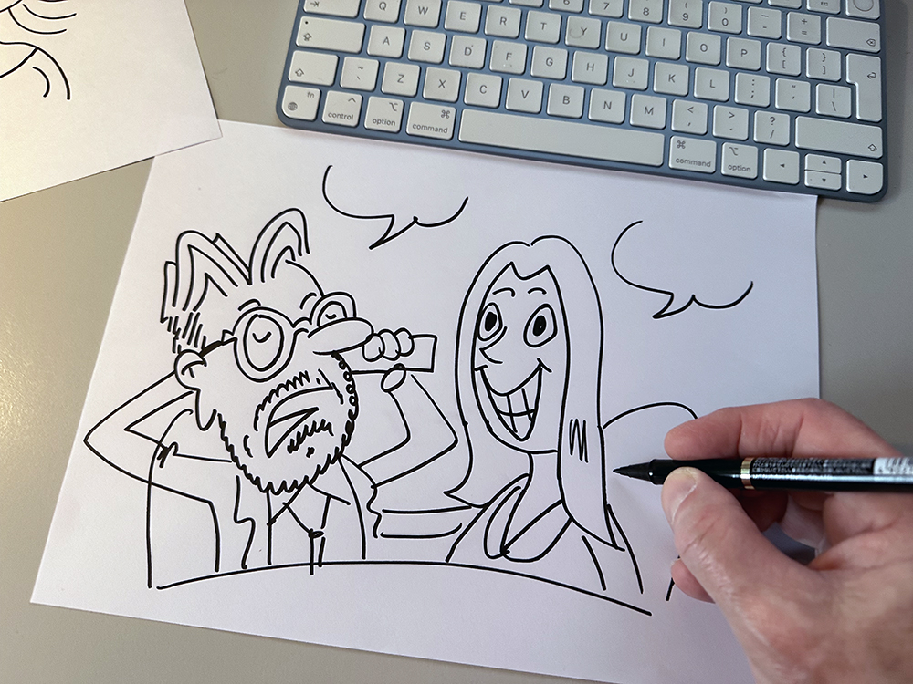 Een bekend Gouds echtpaar tekenen maar wie zijn het? 
Wil je dat weten? En waar gaat het over? Zie dan het eindresultaat in <a href="/HKgoudsepost/">Het Kontakt - Goudse Post</a> van vandaag! 😁 #goudagastvij #gouda #gewoongouds