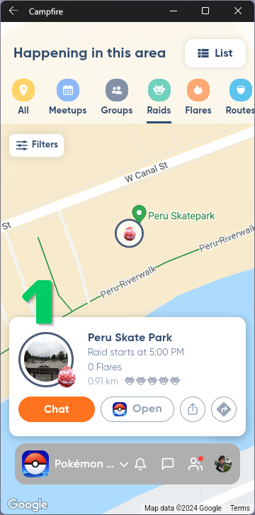 Join us for Elite Raids today! Our Third batch will be at 5pm in Peru!
1️⃣ Peru Skate Park
Just the one for this hour unfortunately. We'll just hang out here the whole time. 
Don't forget to check-in on Campfire when you arrive to the meetup spot!