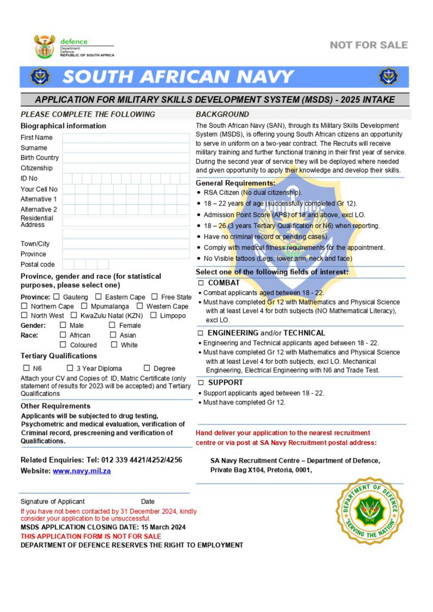 NYDARSA's tweet image. #SANDF #SAarmy #SAairForce #SAnavy #SAmilitary #JobSeekersSA #Jobs #JobAdviceSA #JobSeekersWednesday #wednesdaythought #WeDoMoreWednesdays #Opportunity #Apply #SouthAfrica #SouthAfricans #Mzansi