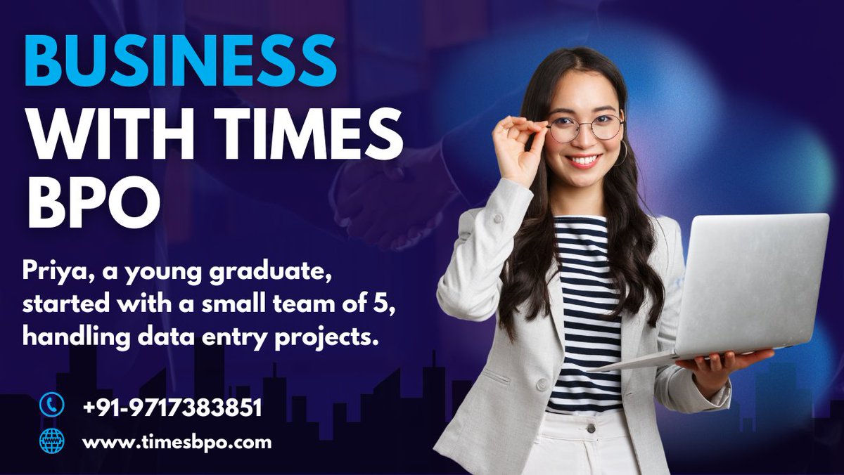 TimesBpo's tweet image. Priya, a young graduate, started with a small team of 5, handling data entry projects. Her dedication and Times BPO's support helped her scale up, now managing a team of 20 and taking on more complex projects.
#business #dataentryprojects #callcenterbusiness #BPO #timesbpo