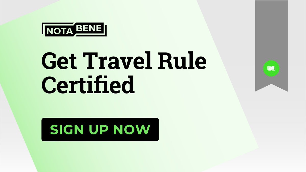 Notabene (@notabene_id) on Twitter photo Introducing Notabene Travel Rule Compliance Training (NB-TRFC) Program. 
Get certified in Travel Rule compliance, covering basic concepts to advanced strategies in the Americas, APAC, and EMEA.
Learn more: bit.ly/3I02ABs
#CryptoCompliance Introducing Notabene Travel Rule Compliance Training (NB-TRFC) Program. 
Get certified in Travel Rule compliance, covering basic concepts to advanced strategies in the Americas, APAC, and EMEA.
Learn more: bit.ly/3I02ABs
#CryptoCompliance