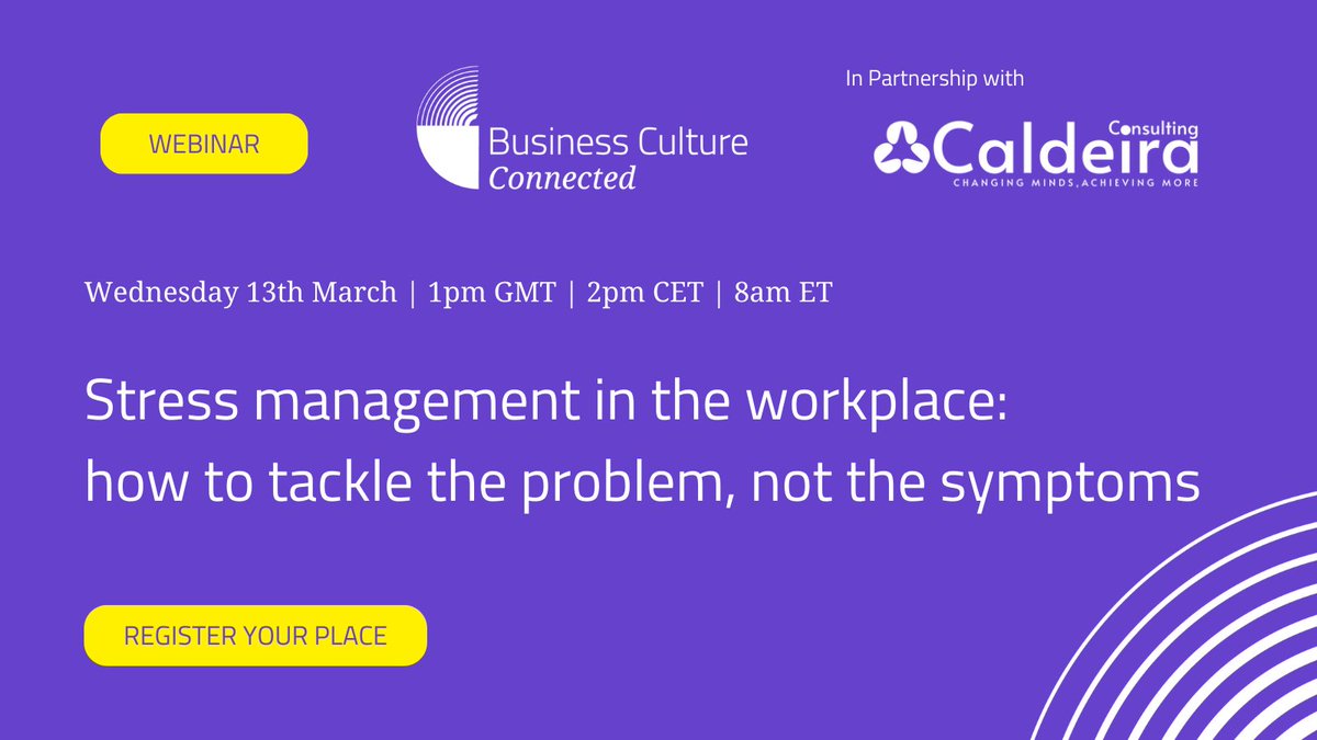 Stress management in the workplace: how to tackle the problem, not the symptoms. Join this webinar on March 13th to hear how organisations can help themselves to deal with the underlying causes contributing towards higher stress. Hosted by the inimitable @katie_jacobs! #wellbeing