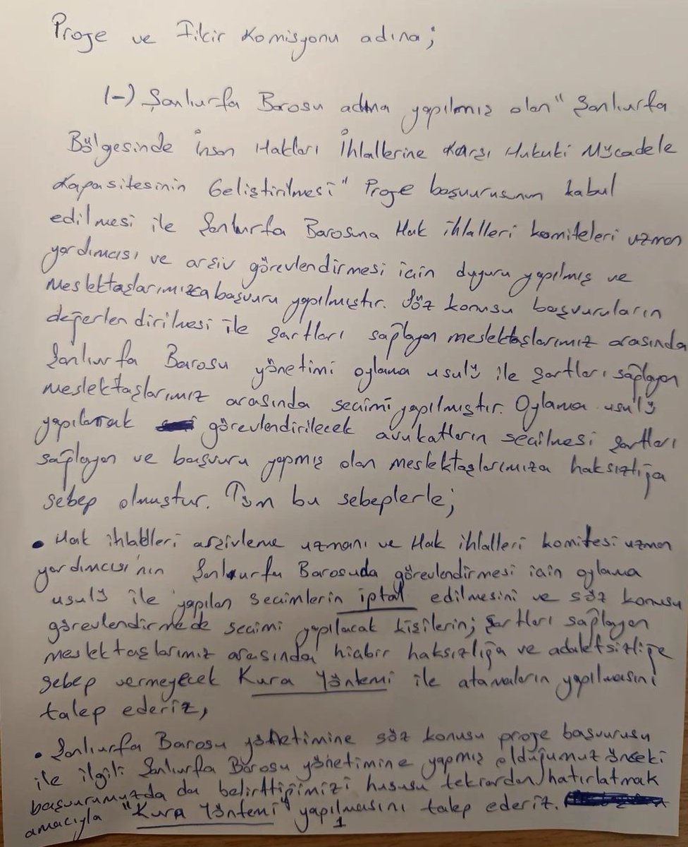 "Oylama usulü" ile seçilen "Hak ihlalleri arşivleme uzmanı ve hak ihlalleri komitesi uzman yardımcısı"   olarak seçilen avukatların görevlerinin iptal edilmesi ve tekrardan şartları sağlayan avukatlar arasından "Kura usulü" ile belirlenip görevlendirilmesini talep ediyoruz.