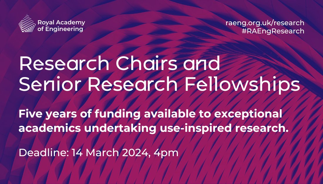 Are you looking to establish or enhance a world leading engineering research group? The Research Chairs and Senior Research Fellowships scheme is open, offering funding and support to academics undertaking use-inspired research. Apply now: raeng.org.uk/rcsrf #RAEngResearch