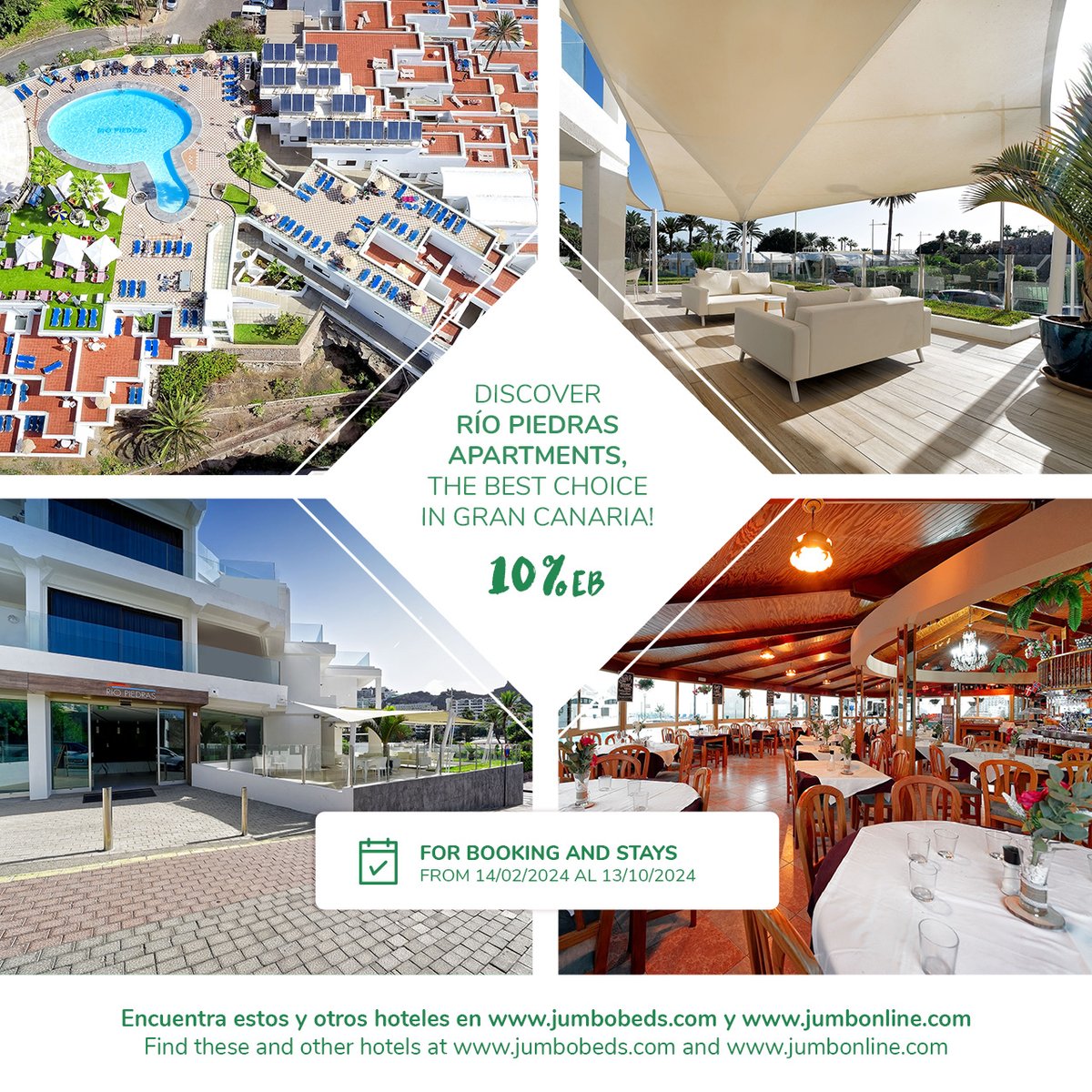 Are you looking for the perfect accommodation for your most adventurous clients? Look no further! Rio Piedras Apartments offer comfort and all the services you need to turn every stay into an unforgettable experience. Find the best Early Booking offers on the #Jumbobeds website!