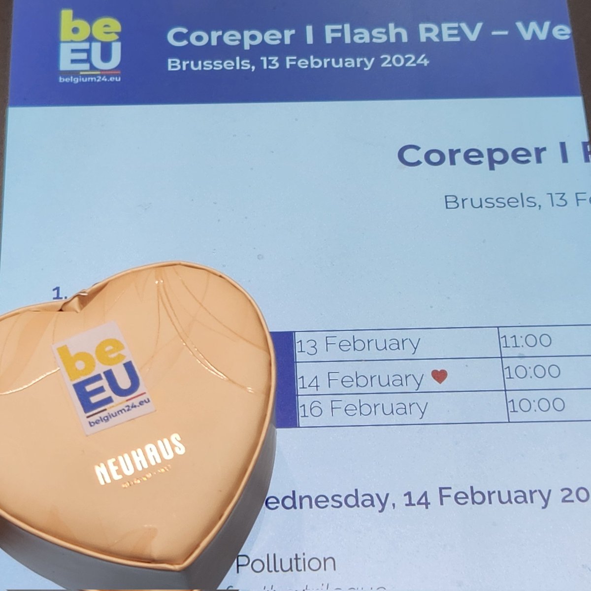 Nice touch from @EU2024BE  team for #COREPERI #ValentinesDay meeting ♥️