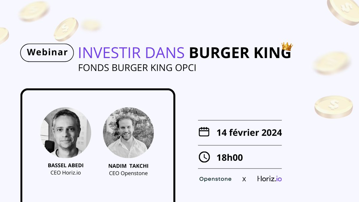 horiz_io's tweet photo. 🍔 Du Fast-food à la fortune ! Investir dans BK (𝐭𝐢𝐜𝐤𝐞𝐭 𝐝’𝐞𝐧𝐭𝐫é𝐞 à 𝐩𝐚𝐫𝐭𝐢𝐫 𝐝𝐞 𝟏 𝟎𝟎𝟎€ !)    

RDV ce soir à 18h ➡️ https://t.co/7MlMqwskn3   

*Les performances passées ne préjugent pas des performances futures. Ce type de placement comporte des risques. https://t.co/MAk830rGZX