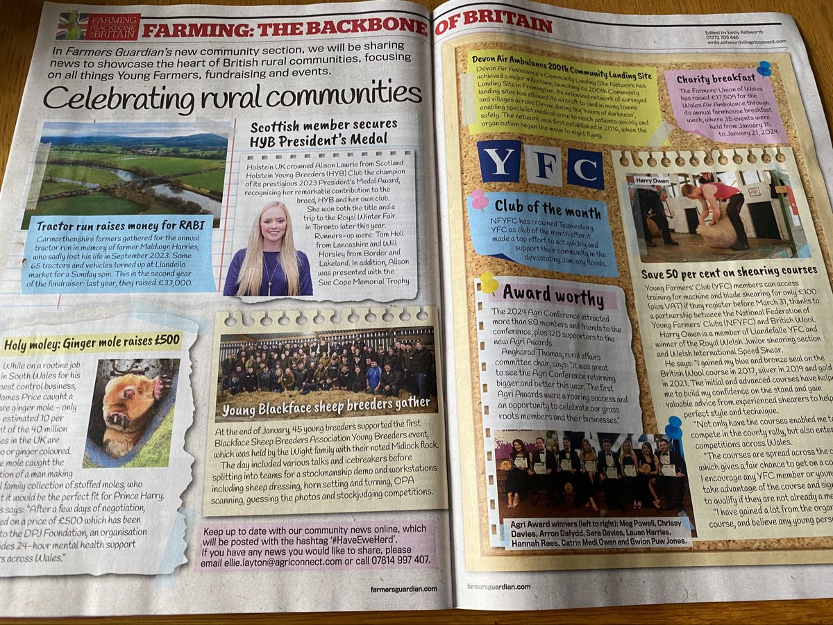 Exciting to see <a href="/FarmersGuardian/">Farmers Guardian</a> new section on page92 of this weeks mag!

The section celebrates all things rural communities and next generation of farmers 👩‍🌾👨‍🌾

If you have anything you would like to see on the next edition of these pages, please get in touch 📝