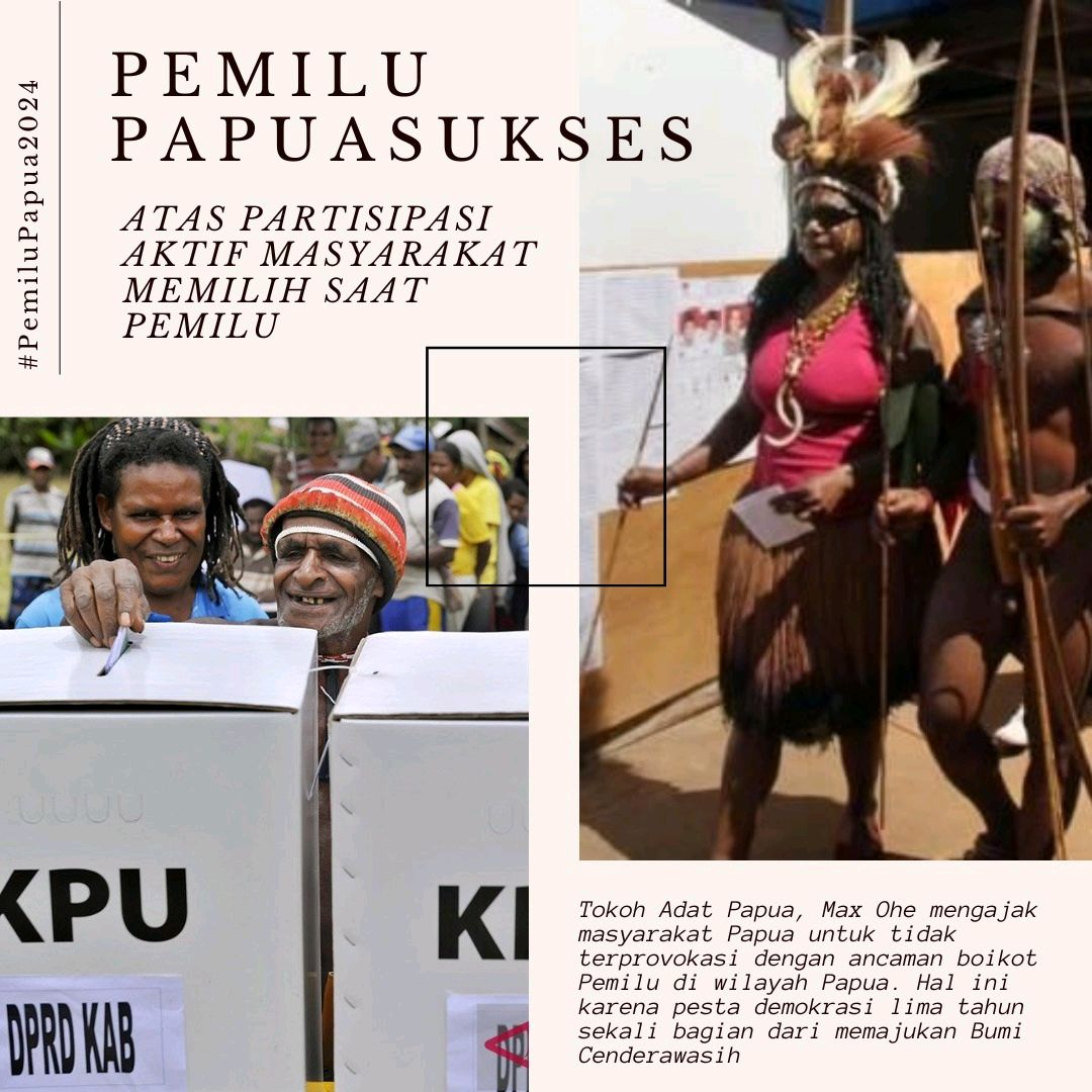 Pemilu Papua Sukses.
#Papua #PapuaIndonesia #PemiluPapua #Pemilu #PemiluDamai #JanganGolput.