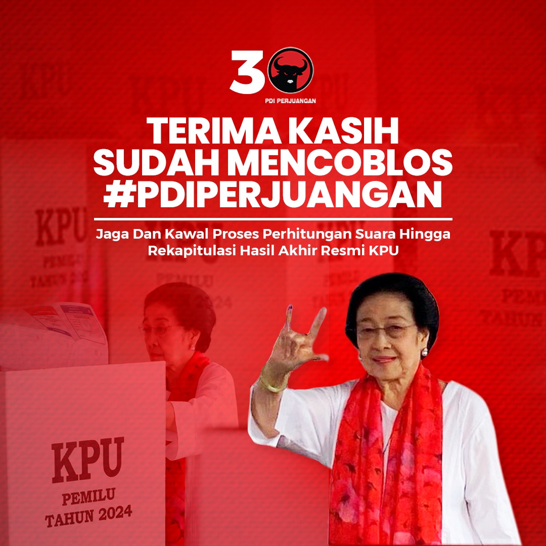 Terima kasih telah menggunakan hak pilih anda untuk memilih PDI Perjuangan. Dukung terus PDI Perjuangan untuk memperjuangkan suara rakyat. #PDIPerjuangan #M3nangkanRakyat #KebenaranPastiMenang #SatyamEvaJayate #GanjarMahfud2024 #Pemilu2024 #JagaKawalSuaramu