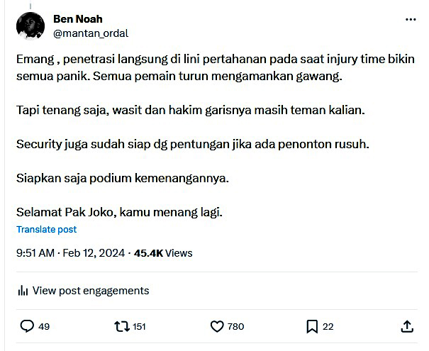 mantan_ordal's tweet photo. Kami sama sekali tidak nyesal telah menjadi bagian dari pendukung @aniesbaswedan - @cakimiNOW .

Ya Allah , jika Rilis Survey kemaren = Quick Count hari ini = Final KPU nanti , akhirnya Jokowi kembali menguasai kami, mungkin ini sbg balasan atas dosa-dosa kami.

Selamat Pak Jokowi, Anda menang lagi.

Ya Allah, semoga keberpihakan kami ini bisa menjadi udzur kelak dihadapan pengadilanMu