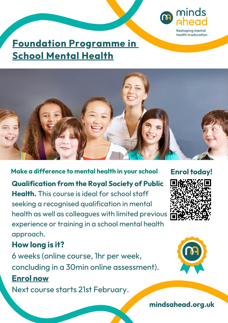 🎉 Calling all school staff! 📚 Whether you're a teacher, teaching assistant or matron, this Level 2 Award is for YOU! Join us in supporting mental health and fostering a positive environment for our students: bit.ly/foundation-cou…  Let's make a difference together! 💙