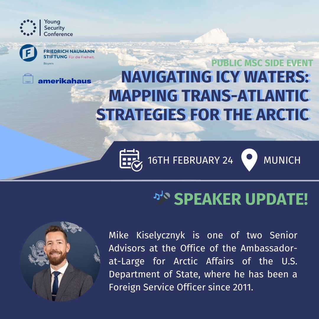 📢 Speaker Update 📢
We're pleased to announce that Mike Kiselycznyk will join our panel on #ArcticSecurity this Friday at 5:30pm.

Join us via youtube.com/watch?v=_SUTEC… as he and our other panelists discuss #transatlanticcooperation and more in the #Arctic region!