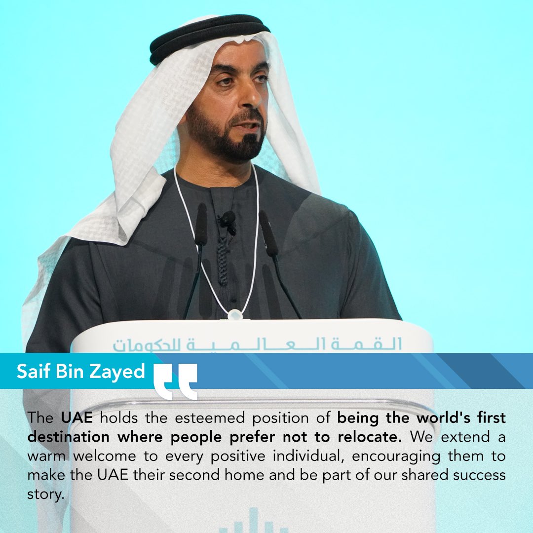 moiuae's tweet photo. الإمارات الأولى عالمياً ضمن قائمة الدول التي لا يرغب الناس في الانتقال منها، ونحن نرحب بكل إنسان إيجابي، الإمارات بلدهم الثاني، ونشجع الجميع ليعيش على أرضها ويكون جزءاً من قصة نجاحها.

The UAE holds the esteemed position of being the world's first destination where people prefer not to relocate. We extend a warm welcome to every positive individual, encouraging them to make the UAE their second home and be part of our shared success story.

#القمة_العالمية_للحكومات 
#WorldGovSummit 
#WGS24