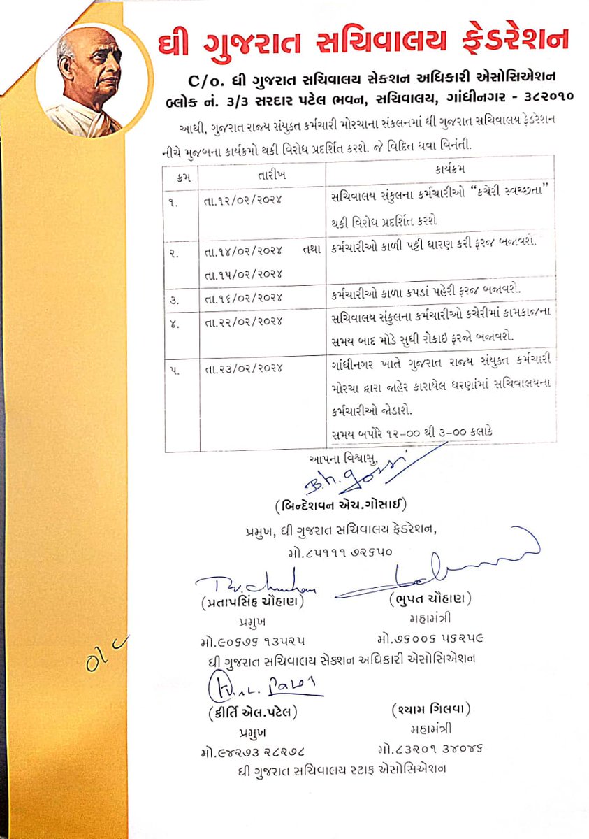 THE GUJARAT SACHIVALAYA FEDERATION (@sach_fed) on Twitter photo સચિવાલય સંકુલ ખાતે કર્મચારીઓ દ્વારા કાળી પટ્ટી ધારણ કરી ફરજ બજાવવામાં આવી. Restore_OPS, Remove Fix_Pay <a href="/PMOIndia/">PMO India</a> <a href="/AmitShah/">Amit Shah</a> <a href="/CMOGuj/">CMO Gujarat</a> <a href="/KanuDesai180/">Kanu Desai</a> <a href="/irushikeshpatel/">Rushikesh Patel</a> <a href="/InfoGujarat/">Gujarat Information</a> <a href="/Janak_Sutariyaa/">Janak sutariya</a> <a href="/devanshijoshi71/">Devanshi Joshi</a> <a href="/Vivekdoza/">Vivekk Oza</a> <a href="/RonakABPAsmita/">Ronak patel</a> <a href="/dmpatel1961/">Dilip Patel દિલીપ પટેલ</a> <a href="/gopimaniar/">Gopi Maniar ghanghar</a> સચિવાલય સંકુલ ખાતે કર્મચારીઓ દ્વારા કાળી પટ્ટી ધારણ કરી ફરજ બજાવવામાં આવી. Restore_OPS, Remove Fix_Pay <a href="/PMOIndia/">PMO India</a> <a href="/AmitShah/">Amit Shah</a> <a href="/CMOGuj/">CMO Gujarat</a> <a href="/KanuDesai180/">Kanu Desai</a> <a href="/irushikeshpatel/">Rushikesh Patel</a> <a href="/InfoGujarat/">Gujarat Information</a> <a href="/Janak_Sutariyaa/">Janak sutariya</a> <a href="/devanshijoshi71/">Devanshi Joshi</a> <a href="/Vivekdoza/">Vivekk Oza</a> <a href="/RonakABPAsmita/">Ronak patel</a> <a href="/dmpatel1961/">Dilip Patel દિલીપ પટેલ</a> <a href="/gopimaniar/">Gopi Maniar ghanghar</a>