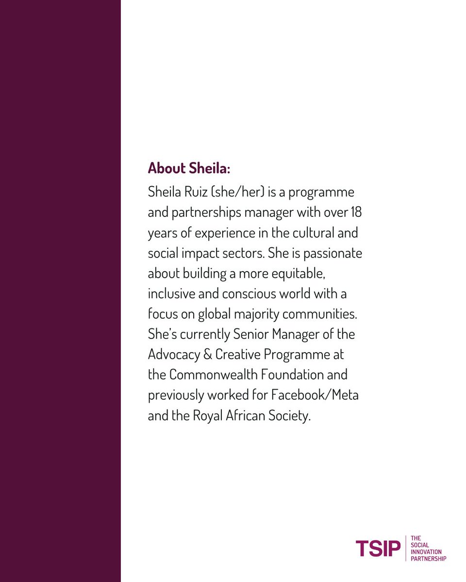 TSIPtweets's tweet photo. Last but not least in our round of #NED introductions is Sheila Ruiz. With over 18 years of experience in the cultural and social impact sectors, Sheila is passionate about building a more equitable world with a focus on global majority communities. https://t.co/itKtvDdSEK
#TSIP https://t.co/v7mkKEsqgV
