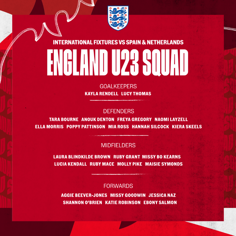 Lionesses's tweet photo. U23s head coach Emma Coates has selected a 24-player squad for their upcoming fixtures! 

The February camp will shine a spotlight on the England pathway, with the #YoungLionesses joining the senior #Lionesses in Spain. 🤝