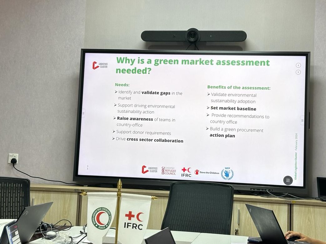 RaquibRony's tweet photo. Exciting discussions taking place with stakeholders in Bangladesh.
Partnering with @logcluster #WREC team 🤝 @ifrc is developing a #GreenProcurement roadmap for global operations. A market analysis piloted in 🇧🇩.
Reducing the environmental impact ✅
Delivering aid efficiently ✅ https://t.co/kmbMD71UJi