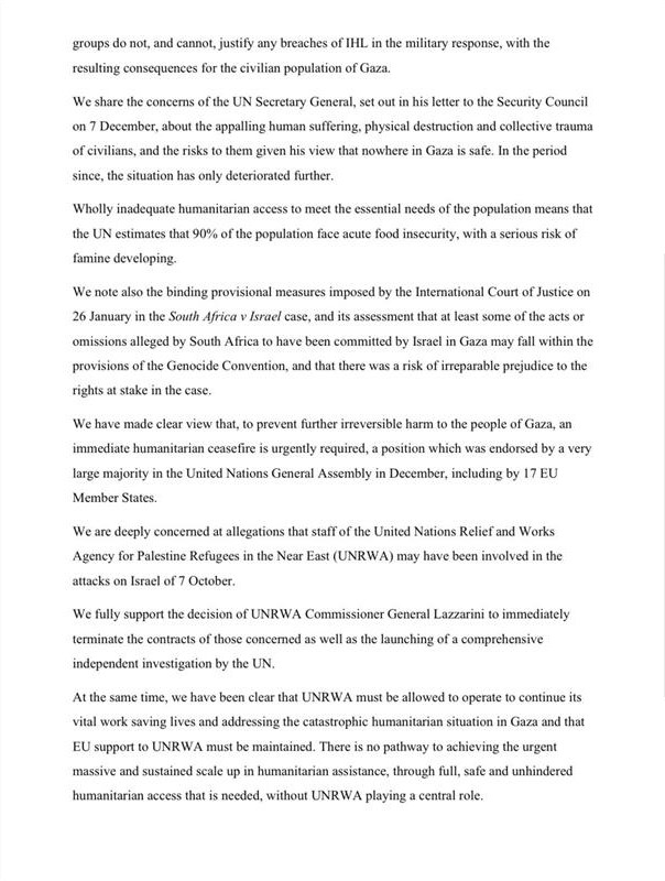 GovIE's tweet photo. The EU's commitment to human rights and dignity can have no exceptions. Given the critical situation in Rafah, Ireland and Spain have just requested the @EU_Commission to urgently review whether Israel is complying with its obligations to respect human rights in Gaza. https://t.co/9ZvzCjC2yM
