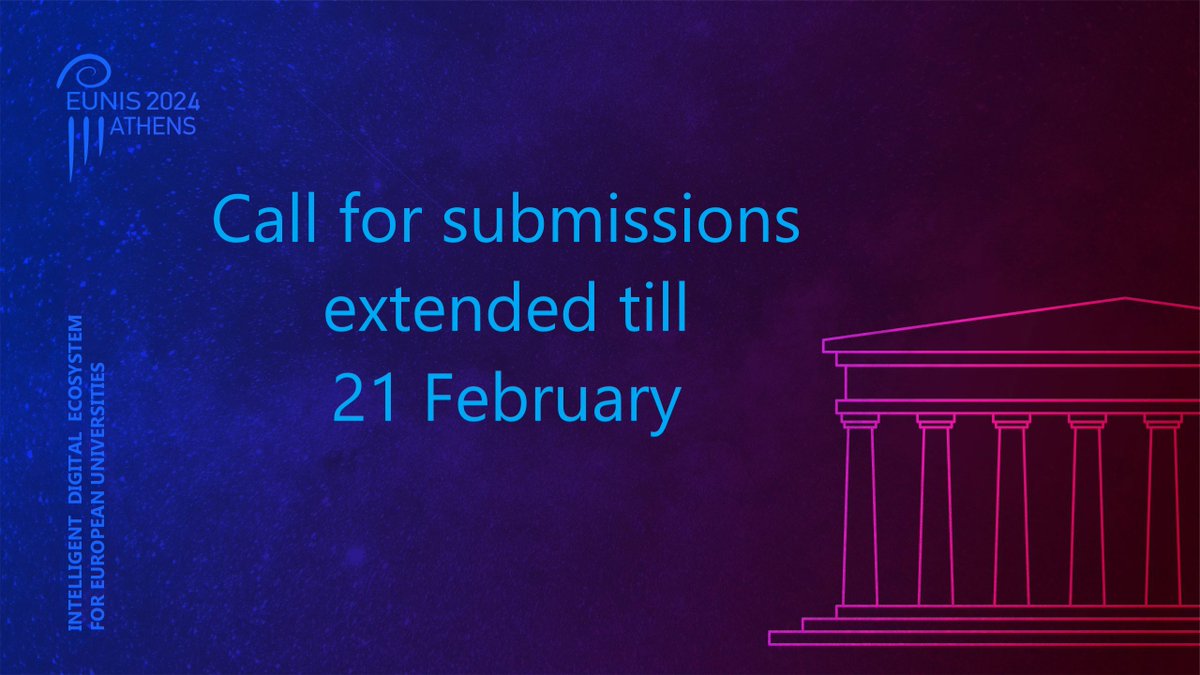 📣Due to many requests from the EUNIS community we decided to extend the deadline for submitting proposals for the #EUNIS24 Annual Congress till 2⃣1⃣ February. You can submit a new proposal or update the one already proposed, and apply for awards!👉 tiny.pl/csf57
