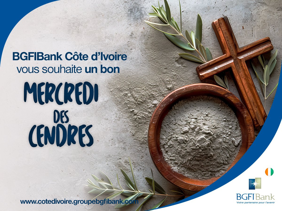 BGFIBankCI's tweet photo. Bon mercredi des cendres à toute la communauté chrétienne catholique !
#BGFIBank #BGFIBankCI #Careme #MercrediDesCendres https://t.co/vOBQvDz1sN