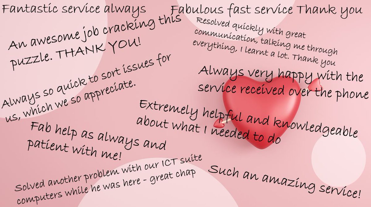 Today we are sharing the love with some recent feedback from our schools!  A testament to our amazing staff at Schools ICT.

#LoveIsInTheAir #ValentinesDay #SchoolsICT