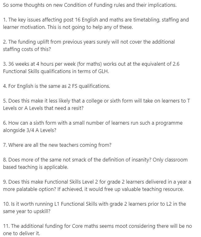 jonchristophe's tweet image. Some simple thoughts on the new Condition of Funding rules. #FunctionalSkills #FEmaths #EnglishFE
