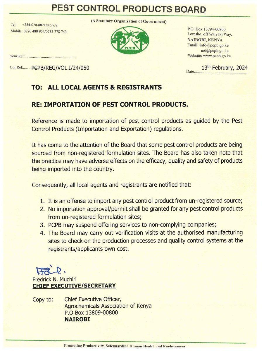 Circular on Importation of Pest Control Products on wrong sourcing!
