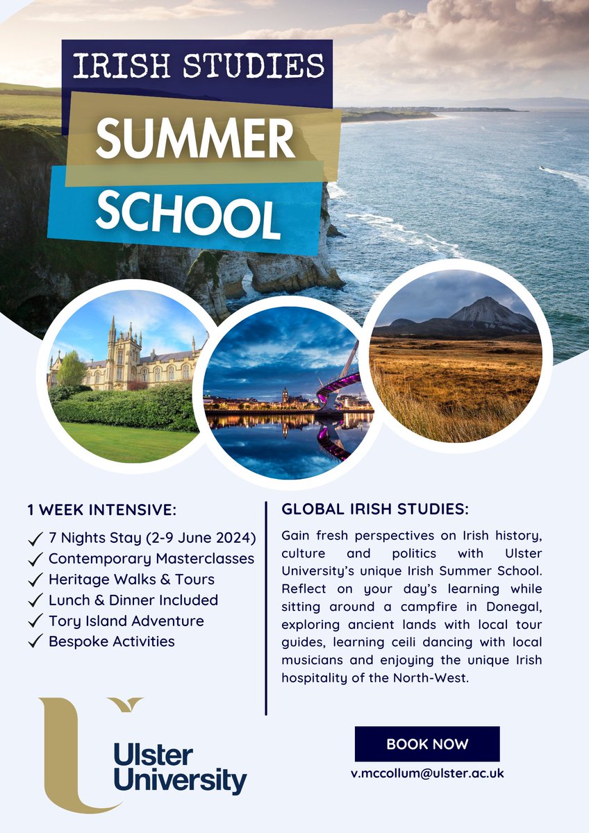 🌍 Calling all global adventurers! 🗺️ Join us for the Global Irish Studies Summer School hosted at Ulster University's Derry-Londonderry campus. For more info: ulster.ac.uk/faculties/arts…