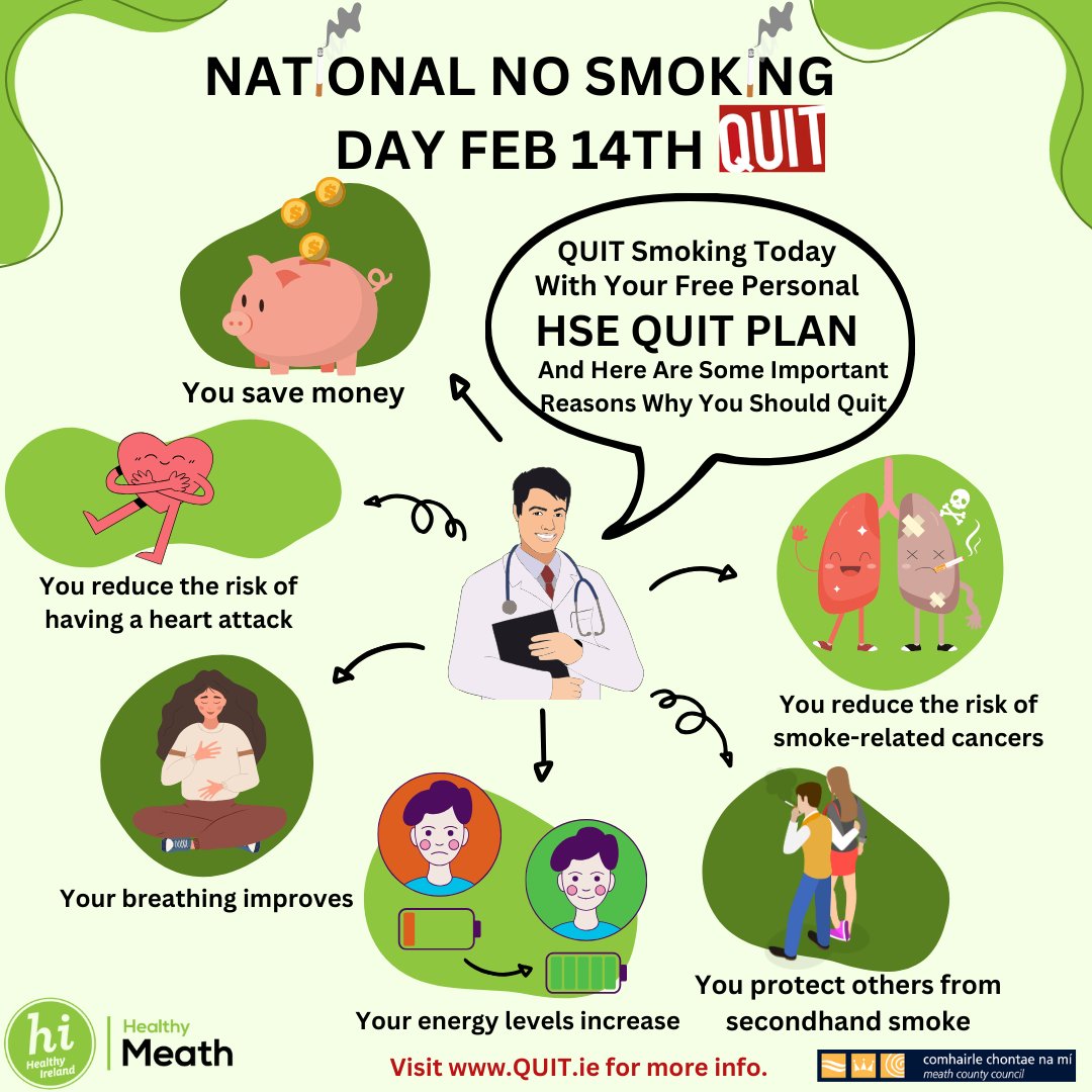 Today is National No Smoking Day. If you or a loved one needs support to QUIT for good, visit QUIT.ie for FREE support.
#NationalNoSmokingDay #HealthyMeath