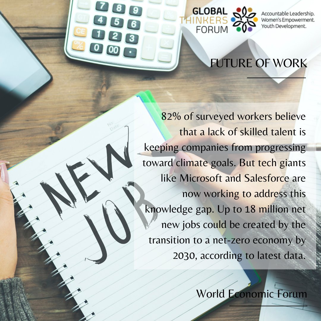 GlobalThinkersF's tweet image. Skilled talent shortage holds back climate progress, but there&apos;s hope on the horizon. #GTF #FutureOfWork #TechForClimate #NetZeroEconomy #TalentForChange #GreenJobsRevolution