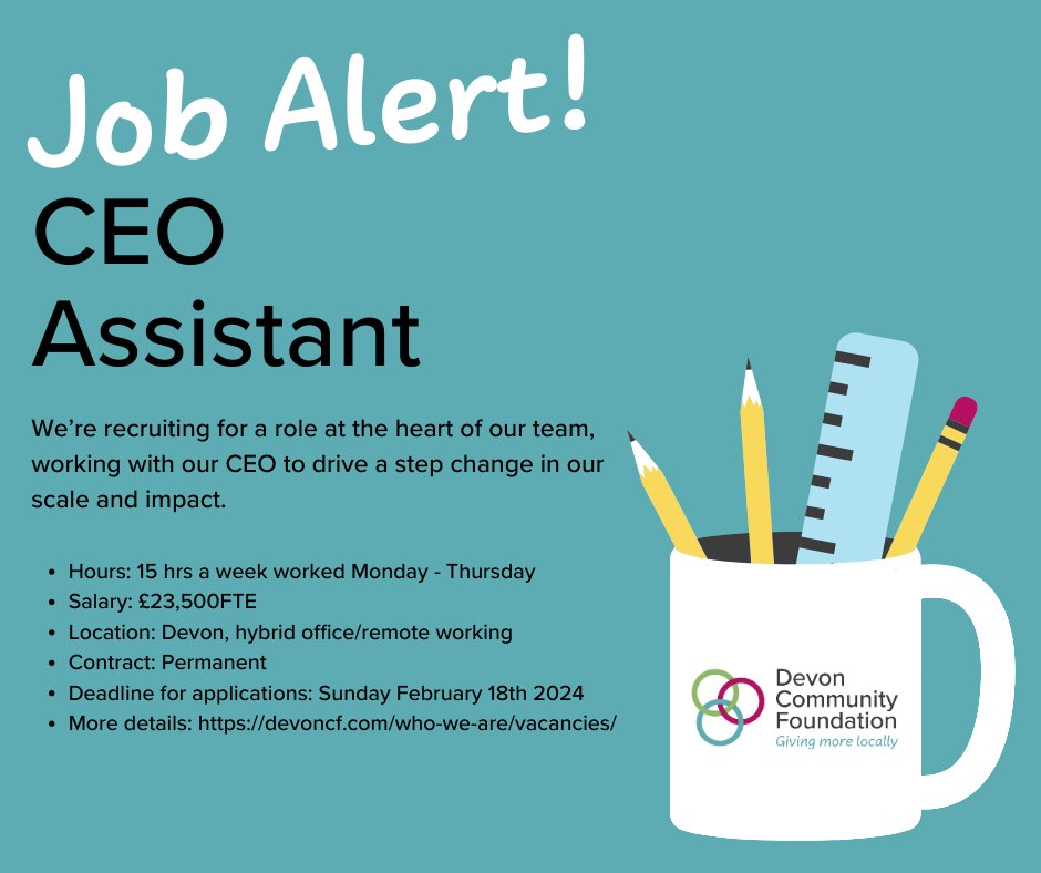 Deadline approaching – we’re recruiting a new CEO assistant and there are just a few days left to apply. If you have excellent communication skills, good time management and the ability to multitask this could be the perfect job for you. devoncf.com/who-we-are/vac…