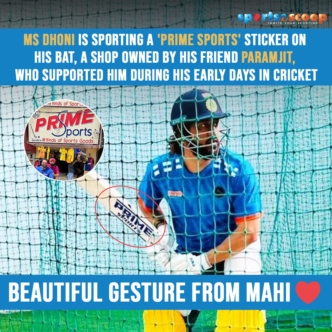 MS Dhoni was seem practicing in the nets with a bat adorned with a 'Prime Sports' sticker#endorsement 
#chhotubhaiya #dhonichildhoodfriend #supportlocalsports #cricketcommunity #friendshipgoals #sportsmanship #gratitudeinsports
