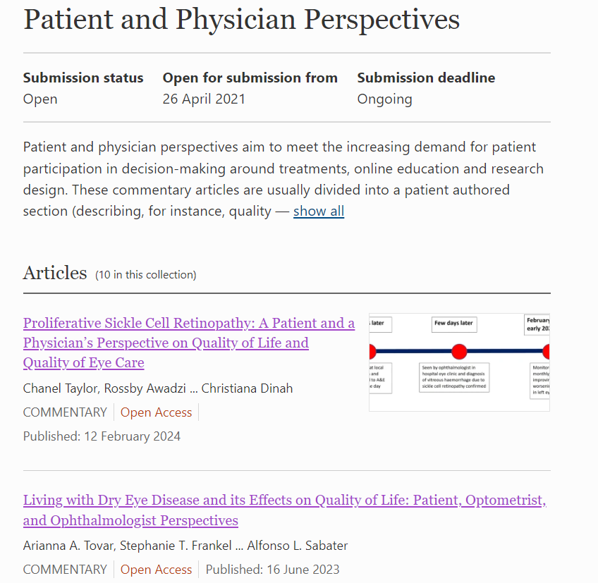 Our patient physician perspective collection continues to grow with a new article from <a href="/talentedmrso/">Christiana Dinah</a>, <a href="/lnwh_nhs/">London North West University Healthcare</a> on proliferative sickle cell retinopathy. 

Article: link.springer.com/article/10.100…

Full collection: link.springer.com/collections/db…