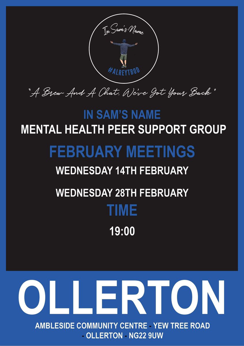 Our first meeting for our male group in Ollerton takes place this evening. Are you looking for help with issues in your life ? Why not come along to tonight’s meet or keep an eye out for our other meetings. #mentalhealth #alreytbod #ollertontownfc #ollerton #bassetlaw
