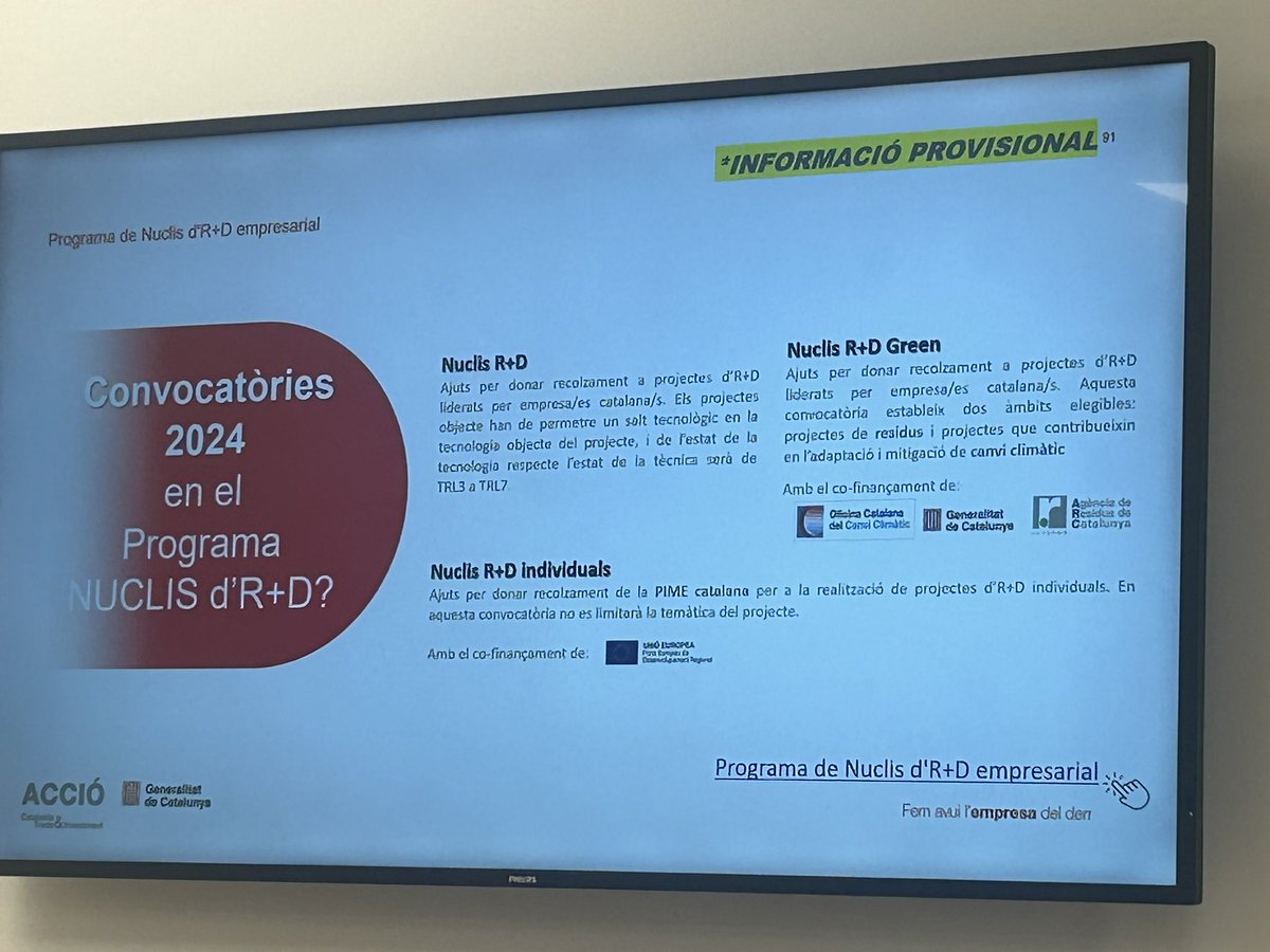 …seguim a la Jornada @accio i @cdti per la mà de @jcomasmoline explicant properes convocatòries #2024 per a #projectesRD amb el Programa #NuclisInnovacio d’@accio_cat