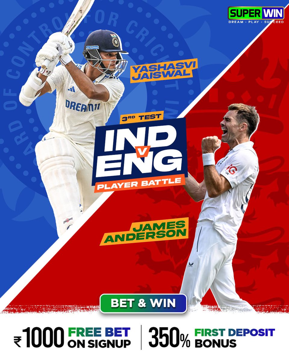 SuperwinGames's tweet photo. Youngster up against the veteran! Who will come out on top in this battle? 👀⚔️

Don’t forget to bet on https://t.co/KDIIJVXFw8 with your 🆓 Rs. 1,000 & 350% deposit bonus! Your chance at BIG wins awaits you 💰

Link in bio now! 🔗
.
.
.
#TeamIndia #ENG #TestCricket #Test #YashasviJaiswal #JamesAnderson #INDvENG #IndianCricket #Cricket #PlaywithSuperwin #Betting #CricketFever #BetIndia #SportsBettingAdvice #BetandWinTips #IndiaBetting #IndiaBettingSite #Betnow #Sports #SportsBook #SportsBetting #BettingStrategy #BetandWin