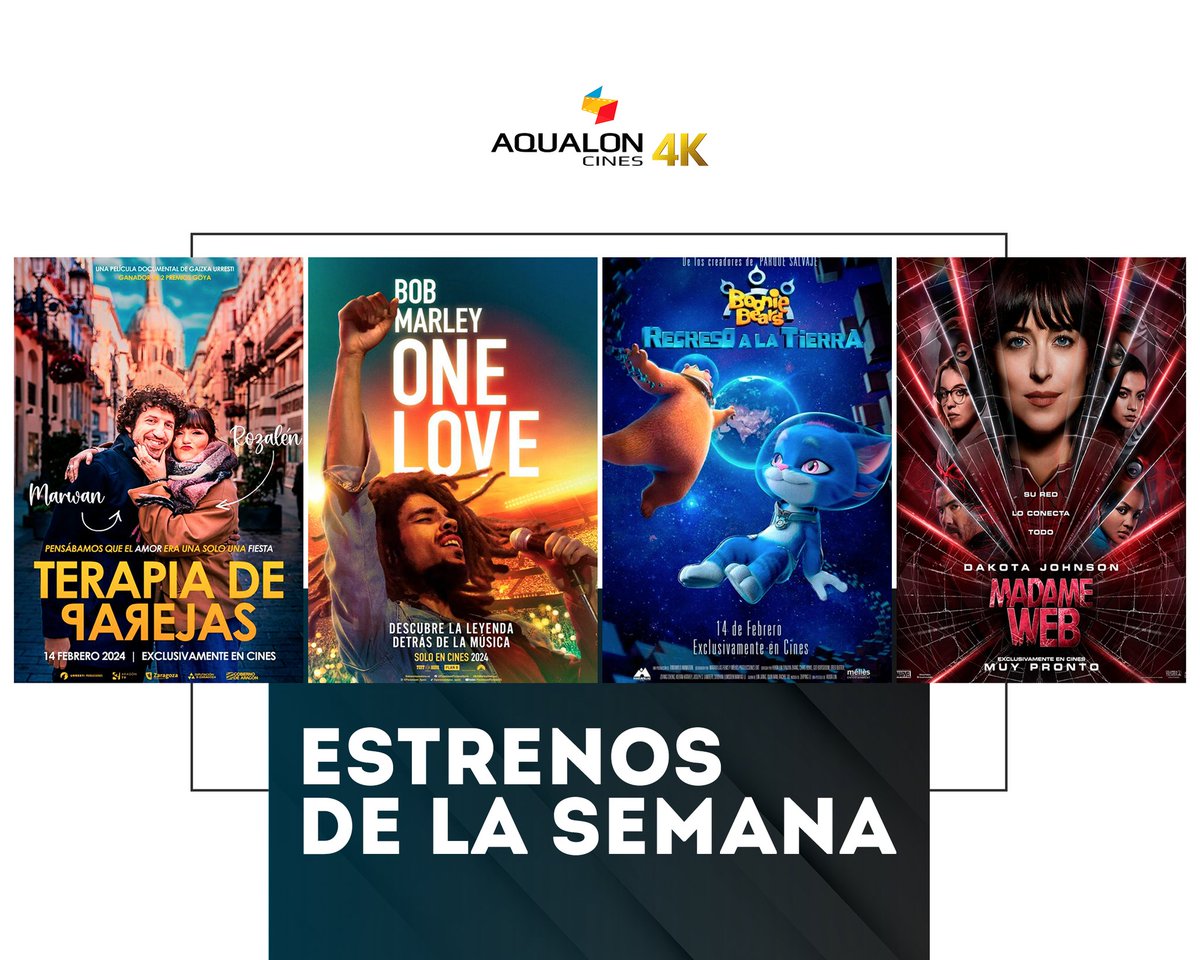 🍿Esta semana los estrenos se adelantan al miércoles.

❤El mejor plan de San Valentín.

🎥Terapia de parejas
🎥One love
🎥Boonie bears: Regreso a la tierra
🎥Madame web

📲Consulta los pases y compra tus entradas: cinesaqualon.com

#cinesaqualon4k