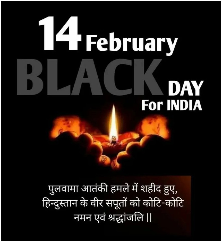 पुलवामा हमले में शहीद हुए वीर जवानों को
भावपूर्ण श्रद्धांजलि..🙏💐

#BlackDayForIndia 🇮🇳