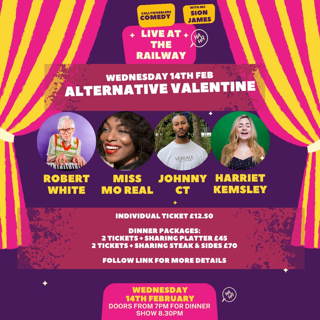 ***TONIGHT*** Looking for fun valentines idea? Comedy ⁦@TheRailwaySW16⁩ #Streatham Cracking lineup w. ⁦@robertwhitejoke⁩ ⁦@harrietkemsley⁩ ⁦@MissMoReal3⁩ & more… Only handful of tickets left … Book here : jokepit.com/e/11550 Pls RT