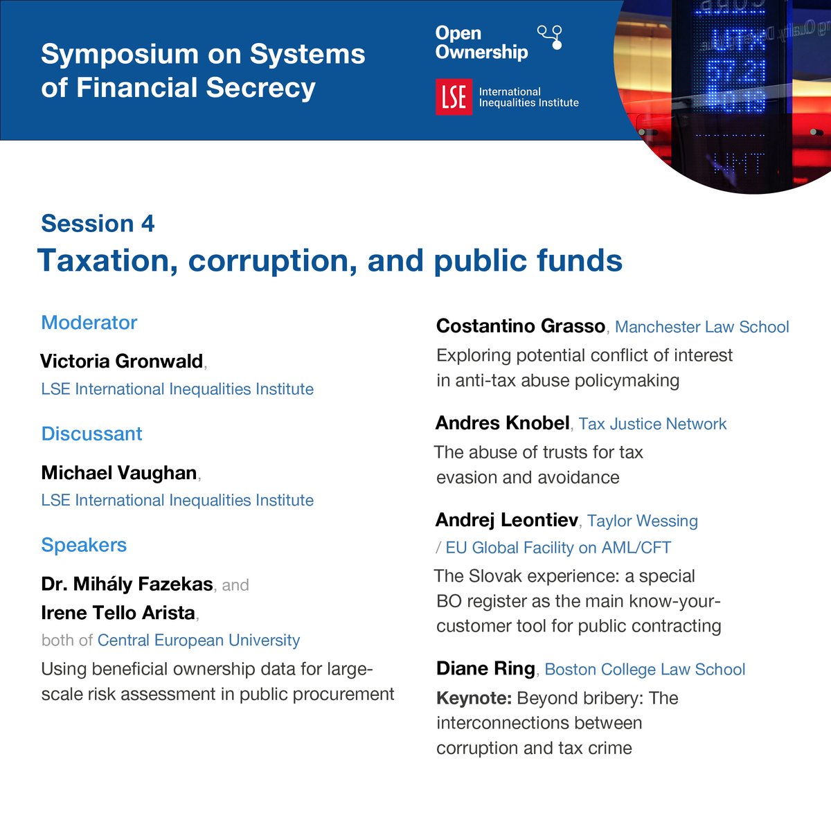 Open Ownership (@openownership) on Twitter photo <a href="/project_lawyers/">International Lawyers Project</a> <a href="/BlavatnikSchool/">Blavatnik School of Government</a> <a href="/UniofOxford/">University of Oxford</a> <a href="/Tyehimba/">Tye Salandy</a> <a href="/UWITv/">UWI TV</a> <a href="/DanHaberly/">Daniel Haberly</a> <a href="/SussexGlobal/">Sussex Global🏳️🌈✊🏽✊🏾✊🏿</a> <a href="/SussexUni/">University of Sussex</a> <a href="/_LouiseRP/">Louise Russell-Prywata</a> <a href="/margarethodge/">Margaret Hodge</a> <a href="/LSEInequalities/">LSE Inequalities</a> @KristinSurak <a href="/LSEnews/">LSE</a> <a href="/aidthoughts/">aidthoughts</a> <a href="/taxobservatory/">EU Tax Observatory</a> @bomare_jeanne <a href="/PSEinfo/">Paris School of Economics</a> <a href="/rachelcerysd/">Rachel Davies Teka</a> <a href="/TransparencyUK/">Transparency International UK</a> <a href="/SimonLockTBIJ/">Simon Lock</a> <a href="/TBIJ/">The Bureau of Investigative Journalism</a> <a href="/TREStocks/">Tom Stocks</a> <a href="/OCCRP/">Organized Crime and Corruption Reporting Project</a> <a href="/EndCorruptionUK/">Spotlight on Corruption</a> <a href="/JoshuaTjeransen/">Joshua Tjeransen</a> <a href="/KCL_CSSS/">Centre for Science & Security Studies</a> <a href="/KingsCollegeLon/">King's College London</a> <a href="/j_vittori/">Jodi Vittori</a> <a href="/Georgetown/">Georgetown University</a> <a href="/thomtownsend/">Thom Townsend (mas.to/@thomtownsend)</a> Session 4: taxation, corruption, and public funds
@mikekvaughan of <a href="/LSEInequalities/">LSE Inequalities</a>
@mihaly_fazekas and <a href="/itelloarista/">Irene Tello Arista</a> of <a href="/ceu/">Central European University</a>
<a href="/CSREthicsBlog/">Costantino Grasso</a> of <a href="/mmu_law/">Manchester Law School</a>
Andres Knobel of <a href="/TaxJusticeNet/">Tax Justice Network Bsky: @taxjustice.net</a>
@andrejleontiv of @taylorwessing <a href="/globalamlcft/">EU Global Facility on AML/CFT</a>
<a href="/ringdi_dr/">Diane Ring</a> of @bclaw
Moderated by @VGronwald <a href="/project_lawyers/">International Lawyers Project</a> <a href="/BlavatnikSchool/">Blavatnik School of Government</a> <a href="/UniofOxford/">University of Oxford</a> <a href="/Tyehimba/">Tye Salandy</a> <a href="/UWITv/">UWI TV</a> <a href="/DanHaberly/">Daniel Haberly</a> <a href="/SussexGlobal/">Sussex Global🏳️🌈✊🏽✊🏾✊🏿</a> <a href="/SussexUni/">University of Sussex</a> <a href="/_LouiseRP/">Louise Russell-Prywata</a> <a href="/margarethodge/">Margaret Hodge</a> <a href="/LSEInequalities/">LSE Inequalities</a> @KristinSurak <a href="/LSEnews/">LSE</a> <a href="/aidthoughts/">aidthoughts</a> <a href="/taxobservatory/">EU Tax Observatory</a> @bomare_jeanne <a href="/PSEinfo/">Paris School of Economics</a> <a href="/rachelcerysd/">Rachel Davies Teka</a> <a href="/TransparencyUK/">Transparency International UK</a> <a href="/SimonLockTBIJ/">Simon Lock</a> <a href="/TBIJ/">The Bureau of Investigative Journalism</a> <a href="/TREStocks/">Tom Stocks</a> <a href="/OCCRP/">Organized Crime and Corruption Reporting Project</a> <a href="/EndCorruptionUK/">Spotlight on Corruption</a> <a href="/JoshuaTjeransen/">Joshua Tjeransen</a> <a href="/KCL_CSSS/">Centre for Science & Security Studies</a> <a href="/KingsCollegeLon/">King's College London</a> <a href="/j_vittori/">Jodi Vittori</a> <a href="/Georgetown/">Georgetown University</a> <a href="/thomtownsend/">Thom Townsend (mas.to/@thomtownsend)</a> Session 4: taxation, corruption, and public funds
@mikekvaughan of <a href="/LSEInequalities/">LSE Inequalities</a>
@mihaly_fazekas and <a href="/itelloarista/">Irene Tello Arista</a> of <a href="/ceu/">Central European University</a>
<a href="/CSREthicsBlog/">Costantino Grasso</a> of <a href="/mmu_law/">Manchester Law School</a>
Andres Knobel of <a href="/TaxJusticeNet/">Tax Justice Network Bsky: @taxjustice.net</a>
@andrejleontiv of @taylorwessing <a href="/globalamlcft/">EU Global Facility on AML/CFT</a>
<a href="/ringdi_dr/">Diane Ring</a> of @bclaw
Moderated by @VGronwald