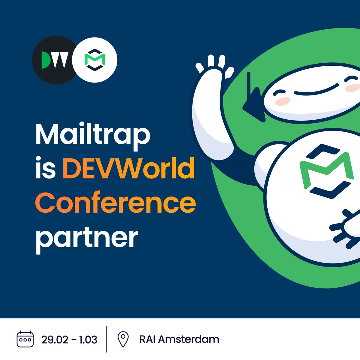 @Mailtrap goes to DEVWorld Conference 🎉 We’re beyond excited to network with tech enthusiasts from all over the world, exchange knowledge and sure thing, have a great time together. Come to our booth at RAI Amsterdam to: 💬 have a chat with our team 🎁 participate in a quiz…