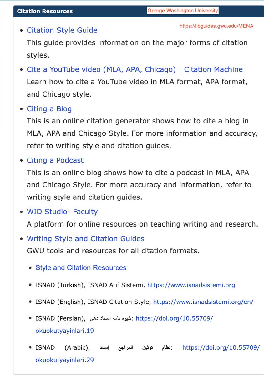 İSNAD: Akademik Yazım ve Kaynak Gösterim Sistemi - Yerli - Ücretsiz Tam Metin - EndNote, Zotero, Citavi Uyumlu - Türkçe, EN, AR, Farsça - DergiPark ve TR Dizin’e entegre … George Washington Univ libguides.gwu.edu/MENA American Univ of Beirut aub.edu.lb.libguides.com/c.php?g=276420…