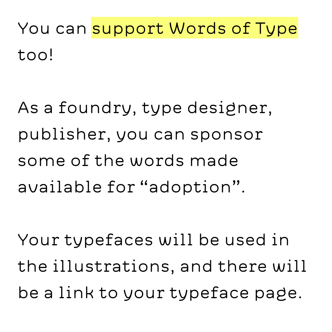 NEWS - WoT is getting more serious, thanks to our ✨initial sponsors ✨ Join us WoT too! Send an email to info@wordsoftype.com to get more info! #wordsoftype #sponsorship #multilingual #multiscript #typography #typedesign #vocabulary #translation #encyclopedia #dictionary