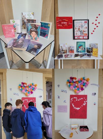 cdijean23's tweet photo. Marie AE au au 3C @JeanXXIIIMetz aidée de collégiens et lycéens ont réalisé une exposition et un cœur de partage autour de la Saint Valentin.
Un beau succès ! https://t.co/4pXjzAN1LF