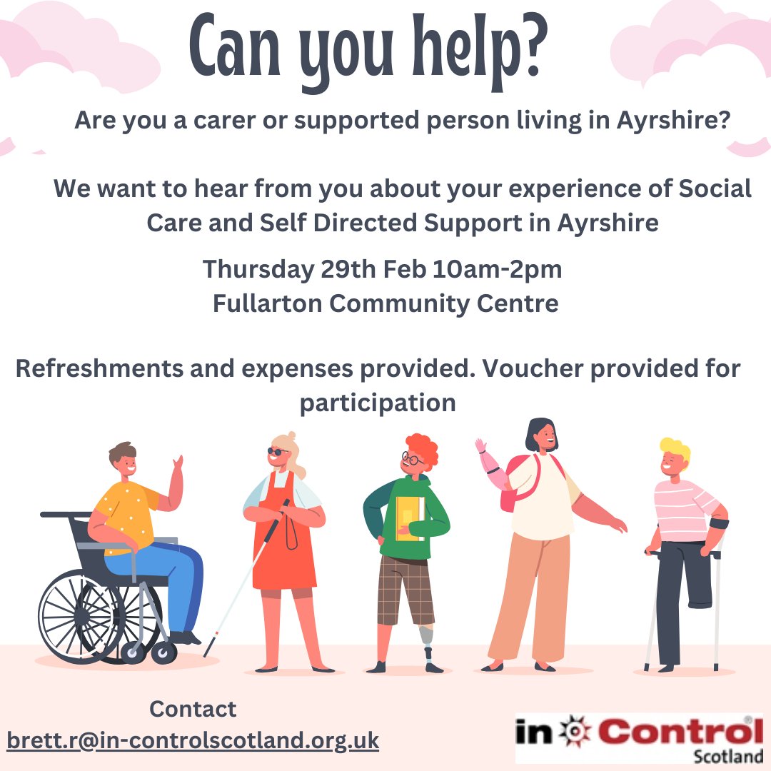 Ayrshire carers and Supported people, can you help? Let us know if you can attend or need any support to participate. If you cant attend but would still like to contribute your thoughts then please get in touch #WorkingTogetherForChange #SDS