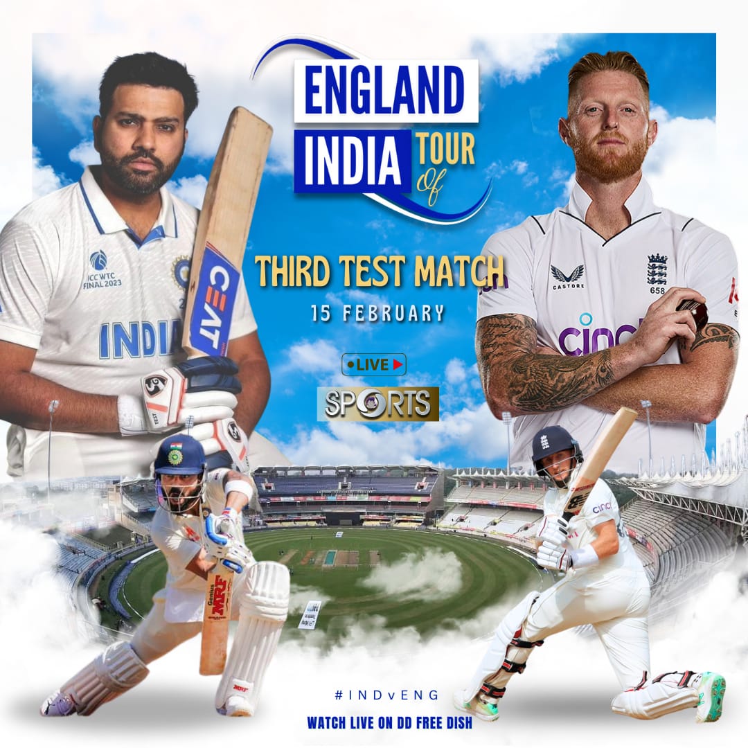 The 5️⃣-match Test series is locked at 🇮🇳1-1🏴󠁧󠁢󠁥󠁮󠁧󠁿 #TeamIndia and England will look to take the lead in the next game! 🏏 #INDvsENG - 3rd Test 🗓️ Feb 15 ⏰ 9:30 AM onwards.. Live The Game on DD Sports 📺 (DD Free Dish)