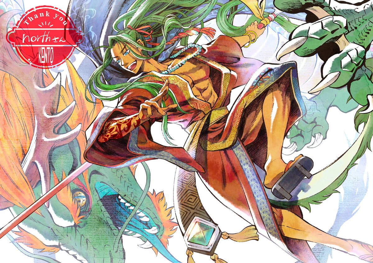 お待たせしました〜Skeb納品しました。
ご依頼主のOCの商家の息子系龍人さんです。辰年テーマで戦闘能力も高いキャラということなので龍と楽しく戦ってるような姿を描いてみました。
あと胸板と肩幅広いと良いなということなので若干盛りました。
skeb.jp/@uroroRON_02/w…
#Skeb #Commission