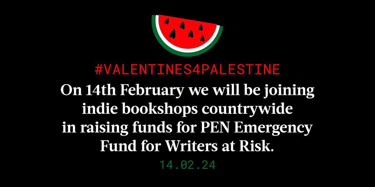 Today, independent bookshops across the UK are holding #Valentines4Palestine fundraising events for the PEN Emergency Fund, providing support for writers who are in and from Palestine.

Find full details and donate here: 
gofundme.com/f/valentines4p…